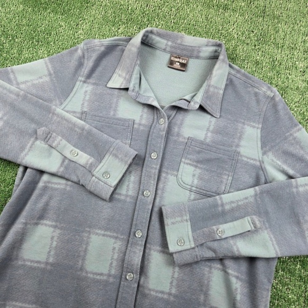 32 Degrees Heat Mens Large‎ Blue Plaid Fleece Button Down Shirt Jacket Shacket